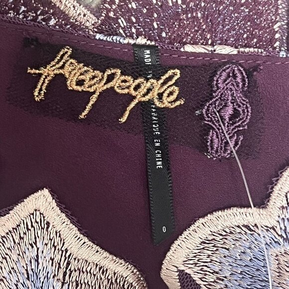 NWT $250 Free People Rosalie Embroidered MIni Dress Size 0 One Sleeve Wine - Picture 10 of 12